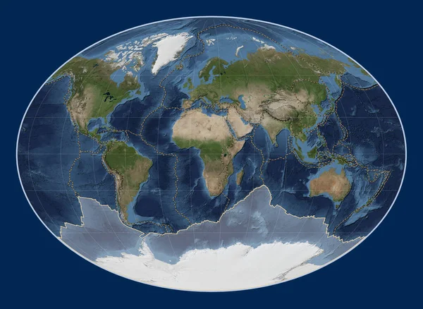 ファヒーイ投影の青い大理石衛星地図上の南極大陸のテクトニックプレートは 単独で中心を置いていました その他のプレートの境界線 — ストック写真