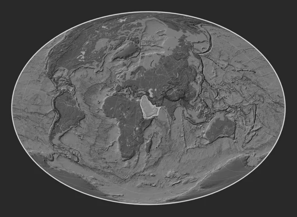 Arabska Płyta Tektoniczna Dwupoziomowej Mapie Wzniesień Projekcji Fahey Oblique Wyśrodkowana — Zdjęcie stockowe