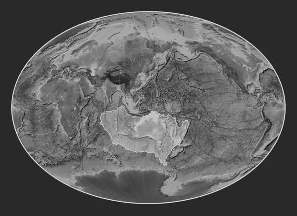 Australijska Płyta Tektoniczna Mapie Elewacji Skali Szarości Projekcji Faheya Wyśrodkowana — Zdjęcie stockowe