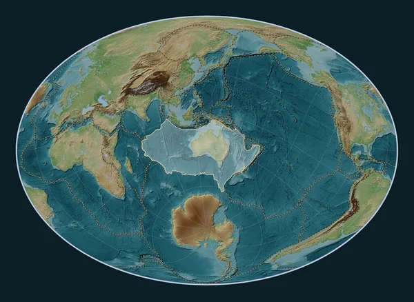 Australian Tectonic Plate Wiki Style Elevation Map Fahey Oblique Projection — Stock Photo, Image
