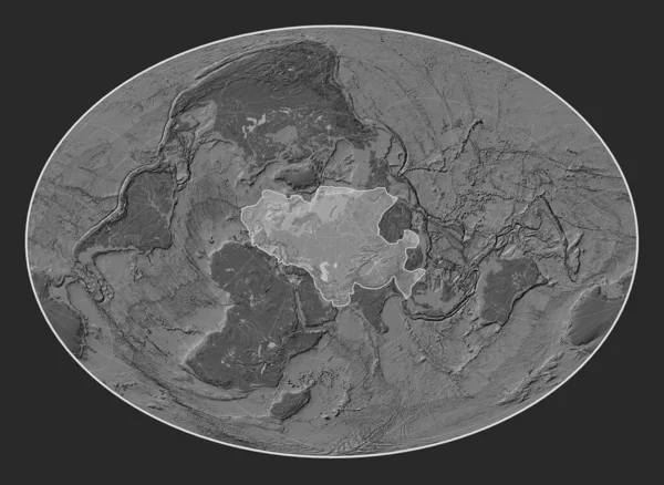 Eurazjatycka Płyta Tektoniczna Dwupoziomowej Mapie Wzniesień Projekcji Fahey Oblique Wyśrodkowanej — Zdjęcie stockowe