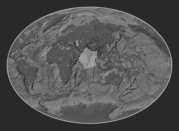 Indyjska Płyta Tektoniczna Dwupoziomowej Mapie Wzniesień Projekcji Faheya Wyśrodkowana Południkowo — Zdjęcie stockowe