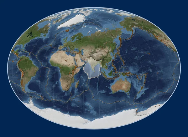 Indische Tektonische Platte Auf Der Blue Marble Satellitenkarte Der Fahey — Stockfoto
