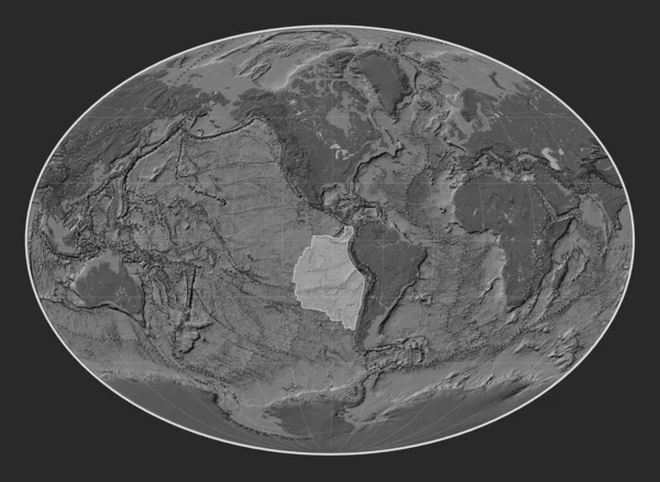 Płyta Tektoniczna Nazca Dwupoziomowej Mapie Wzniesień Projekcji Faheya Wyśrodkowana Południkowo — Zdjęcie stockowe
