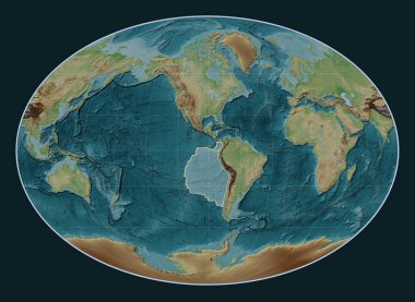 Fahey projeksiyonunun meridyenik merkezli Wiki tarzı yükseklik haritasında Nazca tektonik plakası. 