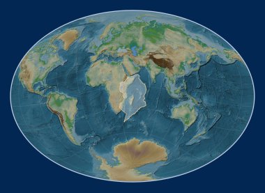 Fahey Oblique projeksiyonunun fiziksel yükseklik haritasındaki Somali tektonik plakası meridyensel ve enlemsel olarak merkezlenmiştir.. 
