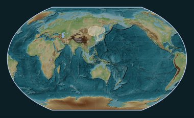 Kavrayskiy VII projeksiyonunun meridyen merkezli Viki stil yükseltme haritasında Amur tektonik plakası. 