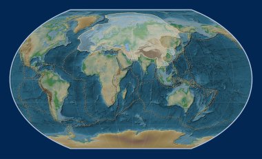 Kavrayskiy VII projeksiyonunun fiziksel yükseklik haritasındaki Avrasya tektonik plakası meridyensel olarak ortalanmıştır. Diğer kalıpların sınırları