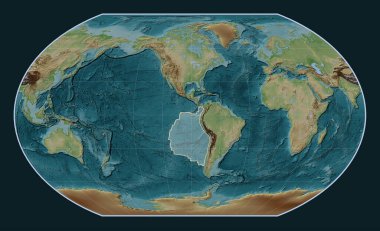 Kavrayskiy VII projeksiyonunun meridyen merkezli Wiki stil yükseltme haritasında Nazca tektonik plakası. 
