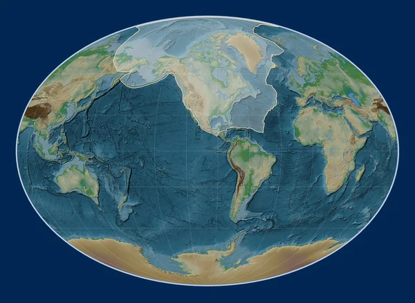Lempeng Tektonik Amerika Utara Pada Peta Elevasi Fisik Pada Proyeksi — Stok Foto