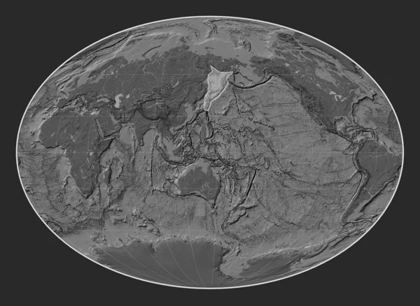 Okhotská Tektonická Deska Mapě Nadmořské Výšky Projekci Fahey Uprostřed Poledníku — Stock fotografie