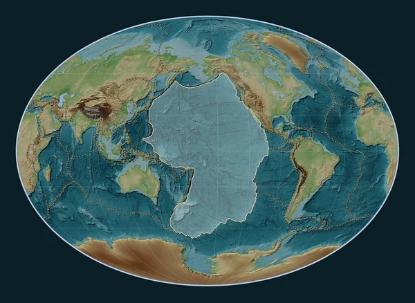 Pacific Tectonic Plate Wiki Style Elevation Map Fahey Projection Centered — Stock Photo, Image