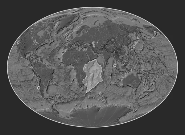 Somalian Tectonic Plate Bilevel Elevation Map Fahey Projection Centered Meridionally — Stock Photo, Image