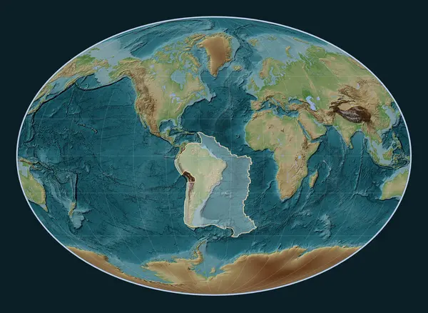 Южноамериканская Тектоническая Плита Карте Высот Стиле Wiki Проекции Фейхи Меридиональным — стоковое фото