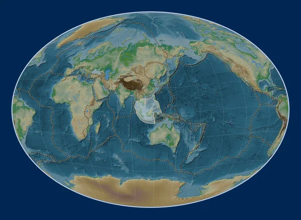 Sunda Tectonic Plate Physical Elevation Map Fahey Oblique Projection Centered — Stock Photo, Image