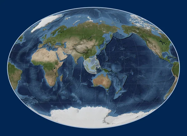 Plaque Tectonique Sunda Sur Carte Satellite Blue Marble Dans Projection — Photo