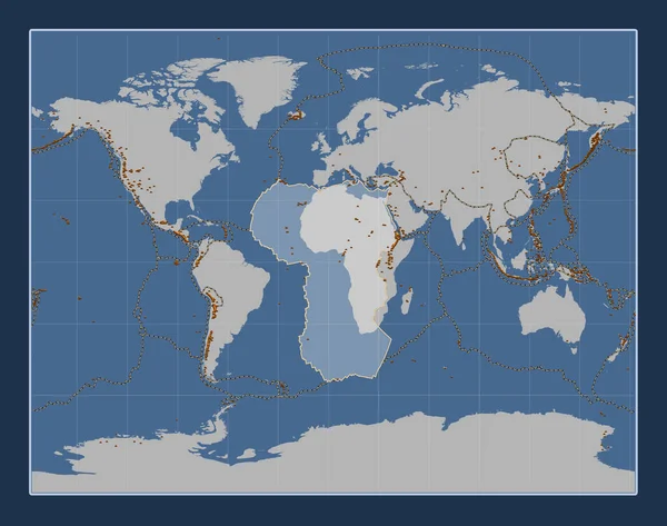 Plaque Tectonique Africaine Sur Carte Contour Solide Dans Projection Gall — Photo