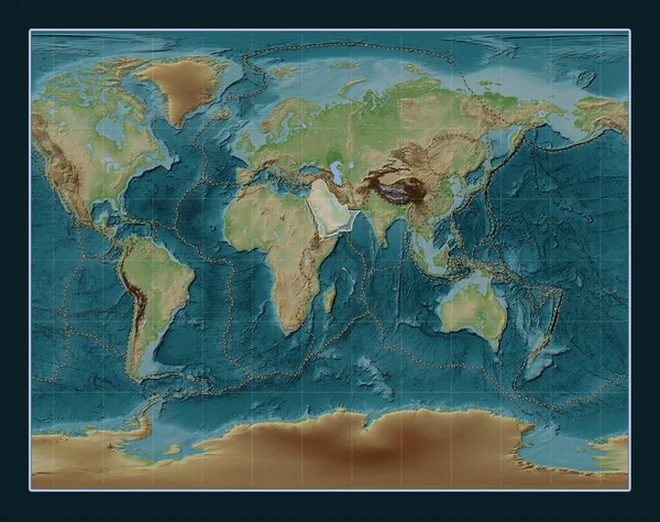 Gall 스테레오그래픽 프로젝션의 스타일의 지도에 아라비아 지각판은 Meridionally 중심으로 접시의 — 스톡 사진