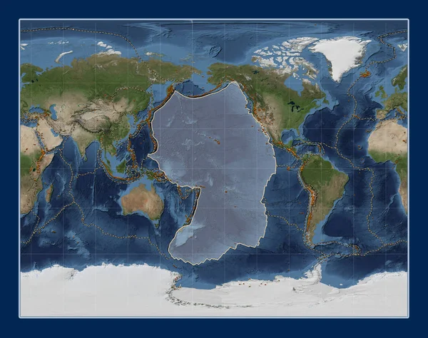 Тихоокеанская Тектоническая Плита Карте Спутника Голубой Мрамор Стереографической Проекции Галла — стоковое фото