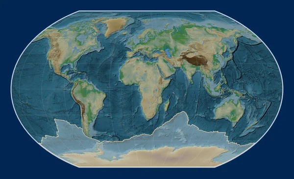 Kavrayskiy Vii Projeksiyonunun Fiziksel Yükseklik Haritasında Antarktika Tektonik Plakası Meridyensel — Stok fotoğraf