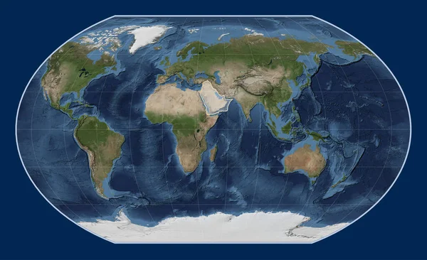 Arabian tectonic plate on the Blue Marble satellite map in the Kavrayskiy VII projection centered meridionally.