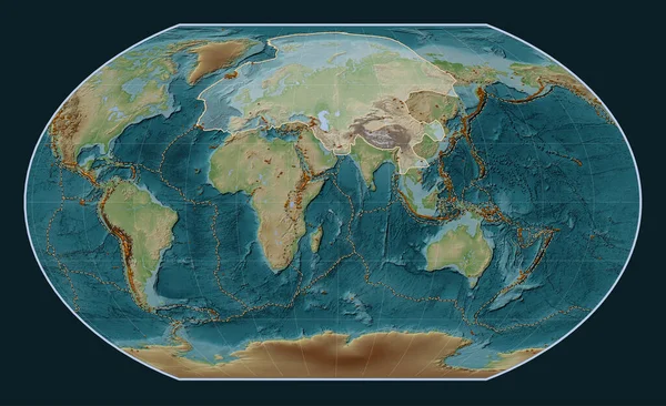 Eurazjatycka Płyta Tektoniczna Mapie Elewacji Stylu Wiki Projekcji Kavrayskiy Vii — Zdjęcie stockowe