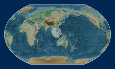 Kavrayskiy 7 projeksiyonunun fiziksel yükseklik haritasında Sunda tektonik plakası meridyensel olarak ortalanmıştır.. 