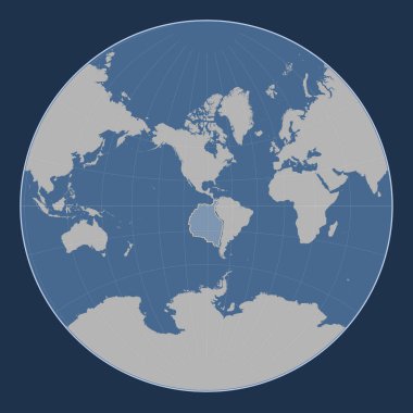 Lagrange projeksiyonunda katı hat haritasında Nazca tektonik plakası meridyensel olarak ortalanmış. 