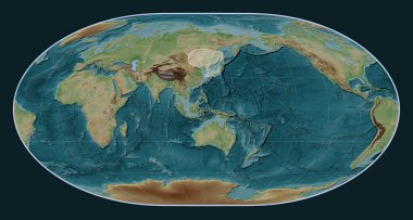 Loximuthal projeksiyon meridyenik merkezli Wiki stil yükseltme haritasında Amur tektonik plakası. 
