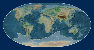 Loximuthal projeksiyon merkezli fiziksel yükseklik haritasında Antarktika tektonik plakası. 