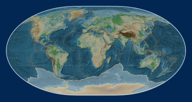 Loximuthal projeksiyon merkezli fiziksel yükseklik haritasında Antarktika tektonik plakası. Diğer kalıpların sınırları