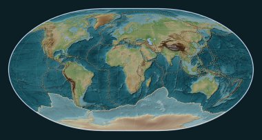 Loximuthal projeksiyon merkezli Wiki stil yükseltme haritasında Antarktika tektonik plakası. Diğer kalıpların sınırları