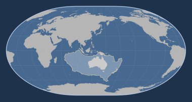 Loximuthal projeksiyon merkezli katı hat haritasında Avustralya tektonik plakası. 