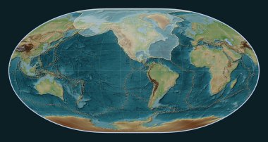 Loximuthal projeksiyon merkezli Wiki stil yükseltme haritasında Kuzey Amerika tektonik plakası. Diğer kalıpların sınırları