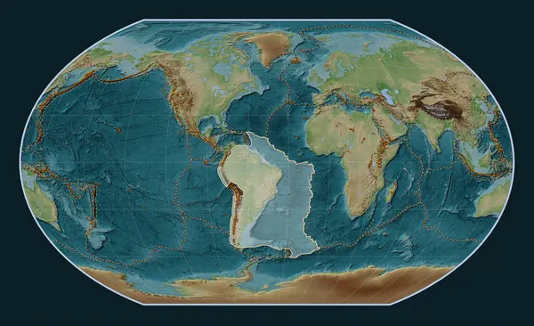 Sydamerikansk Tektonisk Platta Wiki Stil Höjd Karta Kavrayskiy Vii Projektion — Stockfoto