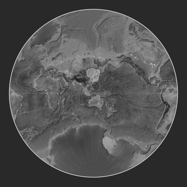 Amur Tectonic Plate Grayscale Elevation Map Lagrange Projection Centered Meridionally — Stock Photo, Image