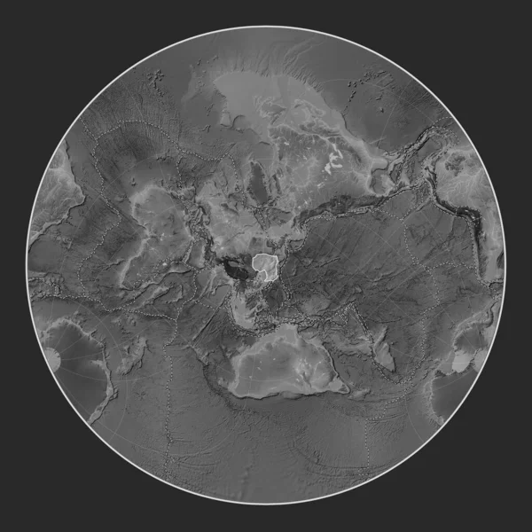 Amur Tectonic Plate Grayscale Elevation Map Lagrange Oblique Projection Centered — Stock Photo, Image