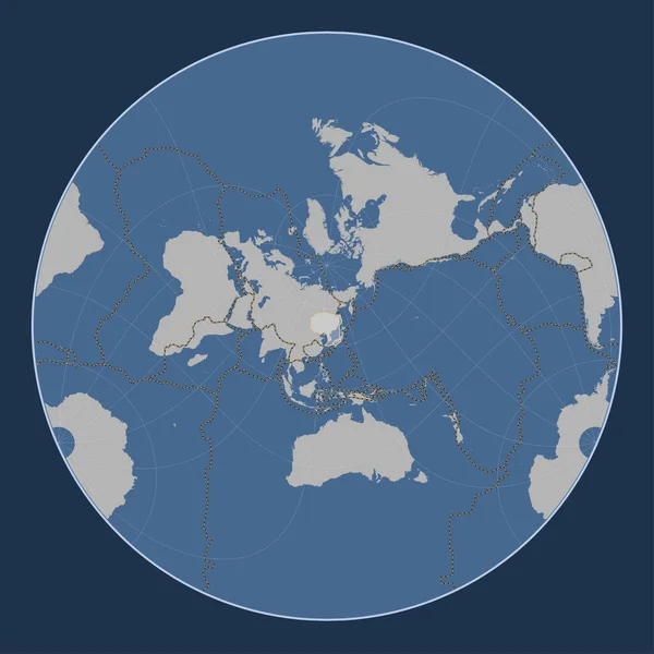 Amur Tectonic Plate Solid Contour Map Lagrange Oblique Projection Centered — Stock Photo, Image