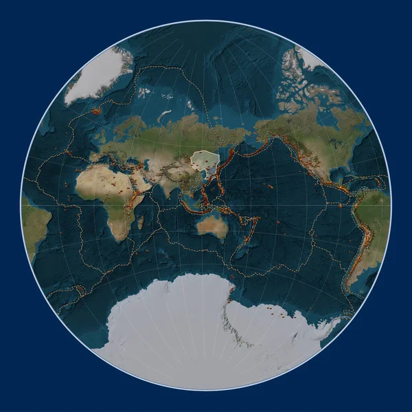 Amur Tektonische Plaat Blue Marble Satelliet Kaart Lagrange Projectie Gecentreerd — Stockfoto