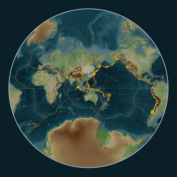 Amur Tectonic Plate Wiki Style Elevation Map Lagrange Projection Centered — Stock Photo, Image