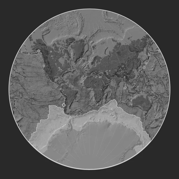 Antarctica Tektonische Plaat Bilevel Hoogte Kaart Lagrange Projectie Gecentreerd Meridionaal — Stockfoto