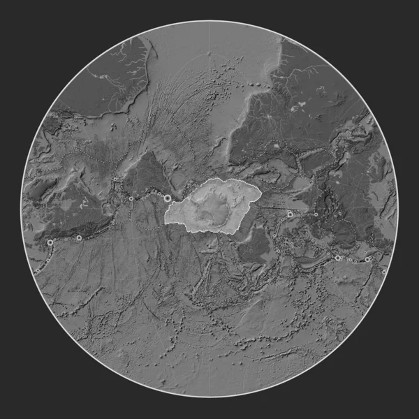 Placa Tectônica Antártida Mapa Elevação Bilevel Projeção Oblíqua Lagrange Centrada — Fotografia de Stock