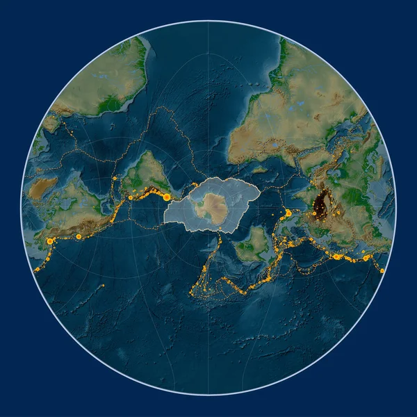 Antarctica Tectonic Plate Physical Elevation Map Lagrange Oblique Projection Centered — Stock Photo, Image