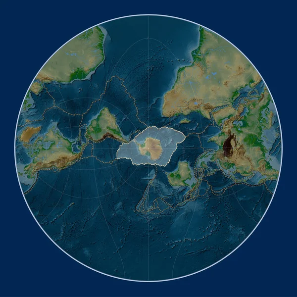 Антарктида Тектонічна Плита Карті Фізичного Підвищення Проекції Лагранжа Центром Меридіонально — стокове фото