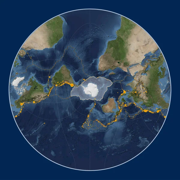Антарктида Тектонічна Плита Супутниковій Карті Блакитного Мармуру Проекції Лагранжа Центром — стокове фото