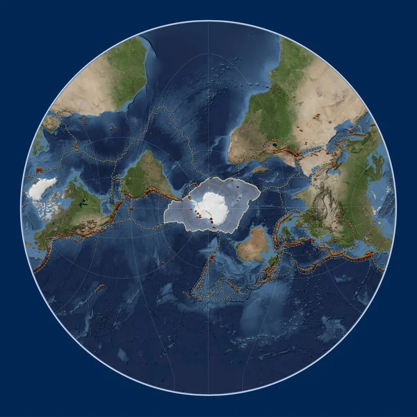 Антарктида Тектонічна Плита Супутниковій Карті Блакитного Мармуру Проекції Лагранжа Центром — стокове фото