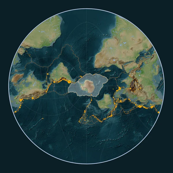 Antarctica Tektonische Plaat Wiki Stijl Hoogte Kaart Lagrange Oblique Projectie — Stockfoto