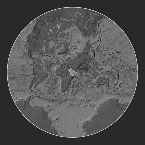 Arabská Tektonická Deska Mapě Nadmořské Výšky Lagrangeově Šikmé Projekci Středem — Stock fotografie