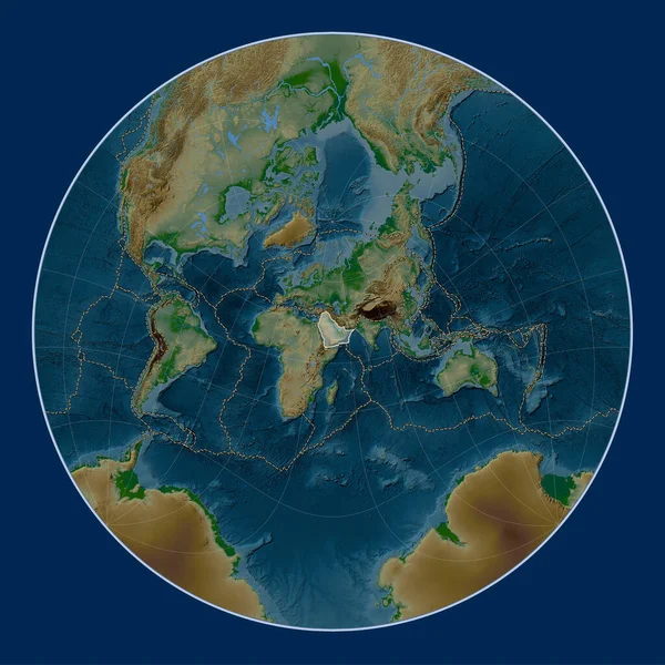 Арабская Тектоническая Плита Карте Высот Проекции Лагранжа Oblique Сосредоточена Меридионально — стоковое фото