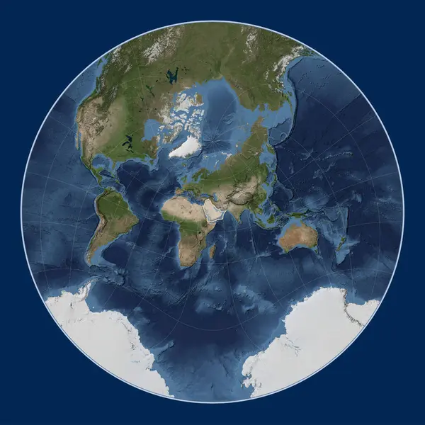Arabian tectonic plate on the Blue Marble satellite map in the Lagrange Oblique projection centered meridionally and latitudinally.